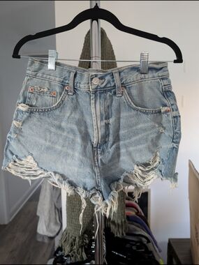 Zara Light Blue Distressed Denim Cutoff Shorts
